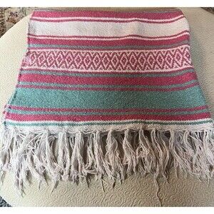Earth Ragz Throw Blanket Fringe Aztec Striped Falsa Mexicana Pink Eco-Friendly